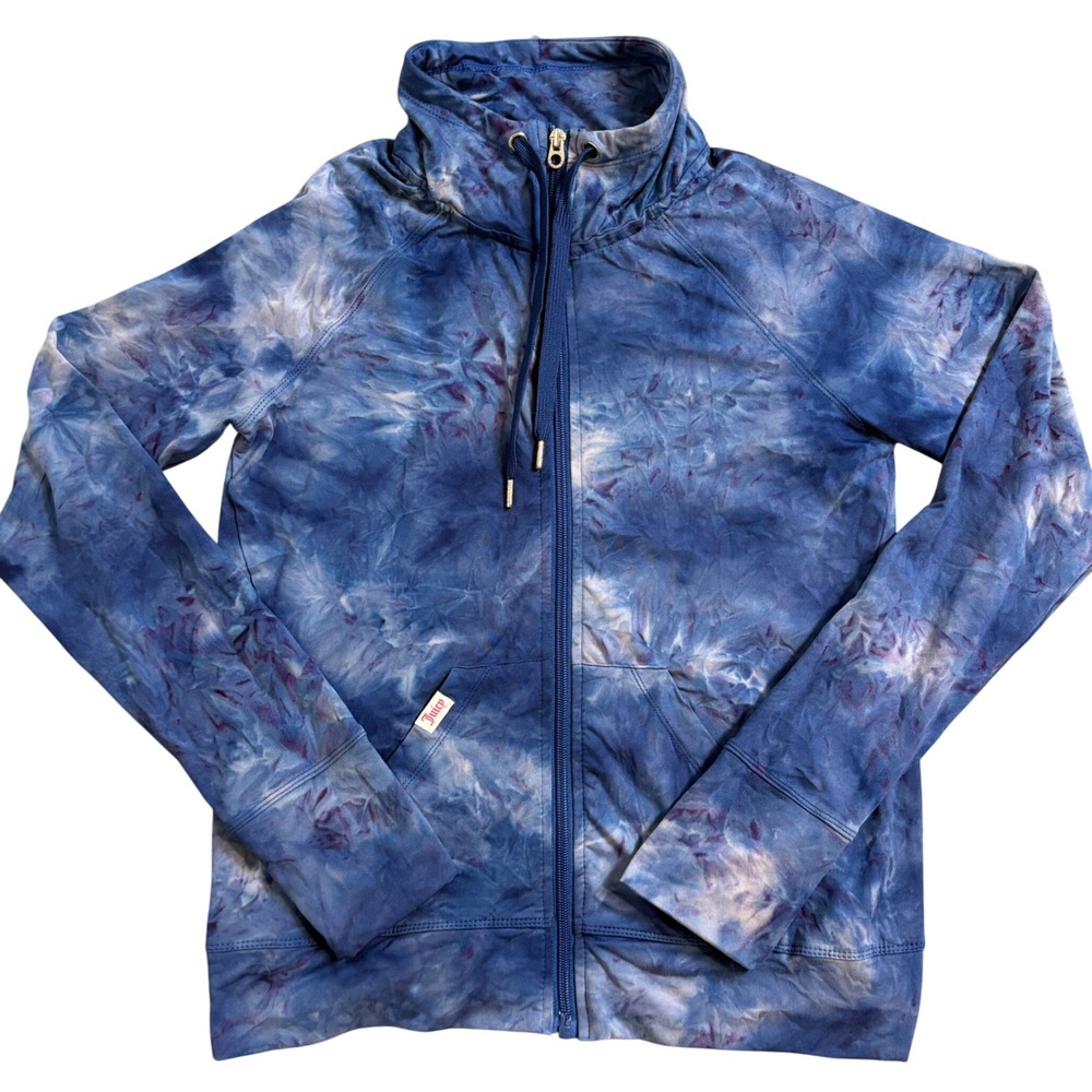Juicy Couture Sport Womens Blue Tie Dye Zip Up Funnel Neck Track Jacket Small